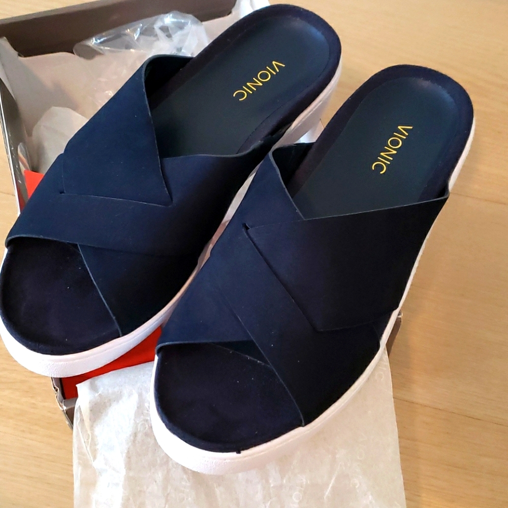 Vionic Lou Navy Blue Slides
